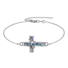 YFN Hummingbird Cross Bracelet Sterling Silver Abalone Shell Cross Bracelet Jewelry Gift for Women Men