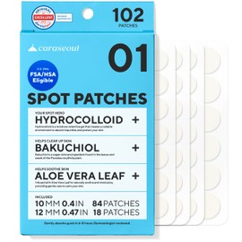 Parches de espinillas caraseoul (102 unidades) 2 Size Hydrocolloid Acne Patch for Zits and Blemishes, Bakuchiol & Aloe Vera, Korean Skin Care, Easy to Use, Dermatology