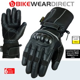 Texpeed Motorcycle Mens Waterproof Gloves Leather Cordura Textile Motorbike Moped Scooter Biker With CE Knuckle Armour Protection All Black - S