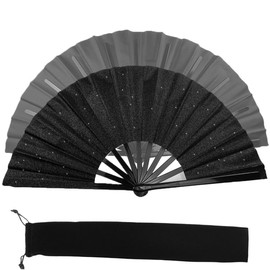 Large Foldable Clack Popping Hand Fan for Line Dancing, Outdoor Parties & Festivals – Glitter Rave Fan for EDM, Clubs, Men & Women (Loud, Durable) (1, black)