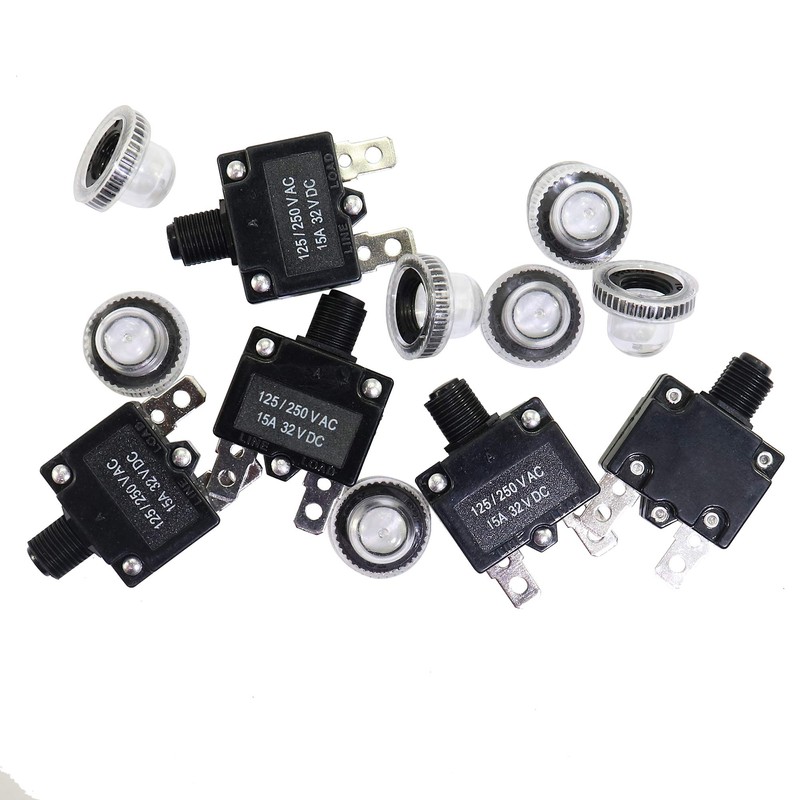 Fuzbaxy 5PCS 5,10,15,20,30Amp Circuit Breakers with Manual Reset 32VDC,AC125-250V with