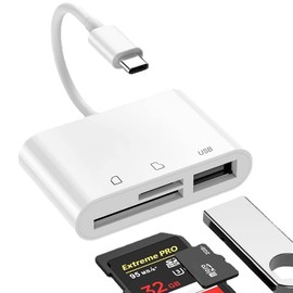 SD Card Reader, USB C Micro SD Card Reader, Memory Card Reader OTG Adapter, Type C SD/TF Card Reader, Compatible with MacBook, Laptops, Galaxy Phones and More (White)