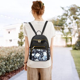 FOLOVEYA Backpack for Womens Anti Theft Waterproof Rucksack Lightweight Casual Daypack Stylish Floral Backpack Modern City Shoulder Bag for Women Travel City School College Work Polyester Bag Blue