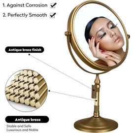 Leyden Antique Brass Makeup Mirror, 3X Magnifying Vanity Mirror Tabletop Double Side 7.8 Inch Bathroom Hardware Accessories