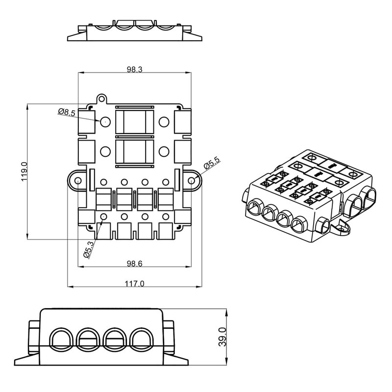 Offgridtec Fuse Holder for 2 x Mega + 4 x