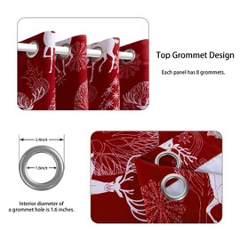 LORDTEX Deer & Snow Print Christmas Curtains for Living Room and Bedroom - Thermal Insulated Blackout Curtains, Noise Reducing Window Drapes, 52 x 63 Inches Long, Burgundy Red, Set of 2 Curtain Panels