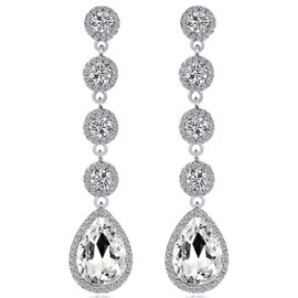 Kara Nicole Women's Elegant Austrian Crystal Silver Long Drop Wedding Bridal Teardrop Dangle Earrings