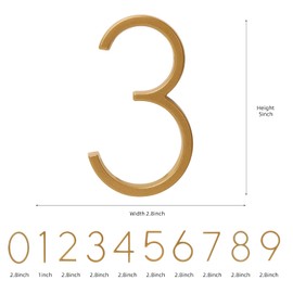 Floating House Number Modern House Numbers 5 inch, Deamos Zinc Alloy Home Address Number for House with Reflective Finish Floating Mount or Flush Mount Zinc Alloy (Gold, 3)