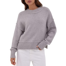 ZAFUL Cozy Fall Sweaters for Women 2025 Crew Neck Pullover Fall Outfits Winter Casual Knit Sweater Grey