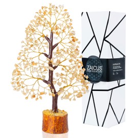 Citrine Gemstone Tree of Life - Chakra Healing Stones for Positive Energy Crystal Tree Reiki Healing Yellow Stone Energy Generator Spiritual & Meditation Home & Office Decoration (Golden Wire)