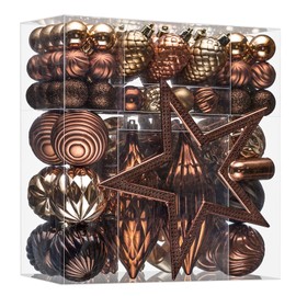 JORNOY 128 Pack Christmas Tree Ornaments Set, Classic Shatterproof Hanging Balls Decorations-Plastic Bulbs Baubles Bulk for Holiday Winter Party with Lanyard, Bronze