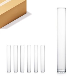 WGVI Quality Thick Weighted Tall Clear Cylinder Glass Vases, 4" W x 28" H, Flower Arrangement Floating Candle Holders Wedding Centerpieces Event Floral Container Display Décor, Bulk Wholesale, 6 Pcs