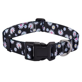 MarukoPet Dog Collar, Adjustable for Small Medium Large Dogs Puppy, Cute Design with Bohemia Floral Tribal Geometric Patterns Boys Girls Dog Collar(Black Daisy-XS)