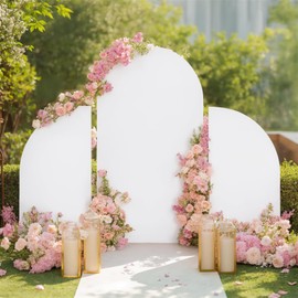 Partslety Arch Backdrop Stand Set of 3, Wedding Arch Cover, Double Sided Round Top and Half Moon Top Stretchy Backdrop for Birthday Parties, Baby Showers, Banquets - 5ft, 7.2ft, 5ft White