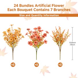 SHareconn 24 Bundles Artificial Faux Flowers for Outdoors Decoration, UV Resistant Eucalyptus Lavender Fall Autumn Fake Plants for Outdoor Indoor Garden Yard Porch Home Decor, Autumn Orange-Red