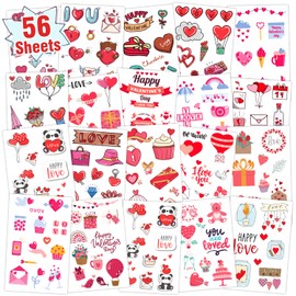 Partywind 56 Sheets Temporary Tattoos for Kids Valentine's Day, 560 Styles Love Heart Tattoo Stickers for Kids Valentines Party Supplies Favors, Exchange Games Prizes for Kids Classroom