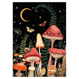 Omeblos Diamond Painting Kits for Adults, 5D DIY Mushroom Forest Full Drill Round Art Gems with Moon Diamond Art Perfect for Home Wall Decor