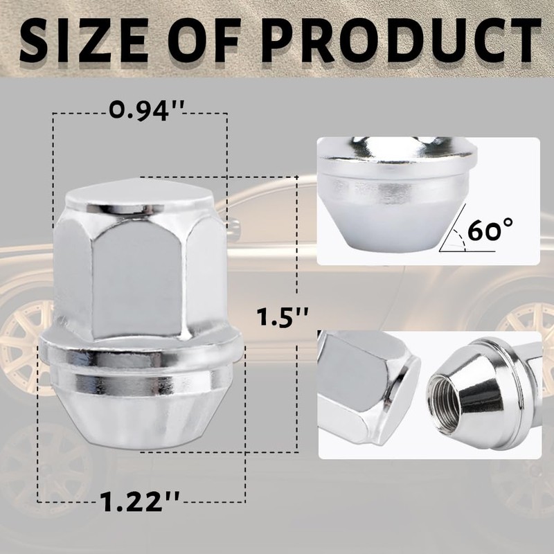 20 Pcs 14x1.5 One-Piece Chrome OEM Factory Style Lug Nuts