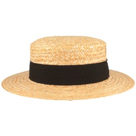 Breiter Circular Saw Straw Hat Summer Hat Sun Hat Made of 100% Straw with Black Ripsban Gondolier Hat Made in Italy 6 cm Brim - Beige, Plain black