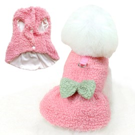 Jecikelon Dog Sweater Dress with Bow Tie Winter Warm Puppy Clothes for Small Dogs D-Ring Leash Pet Clothing Outfits Suéter para Perros (Large, Pink)