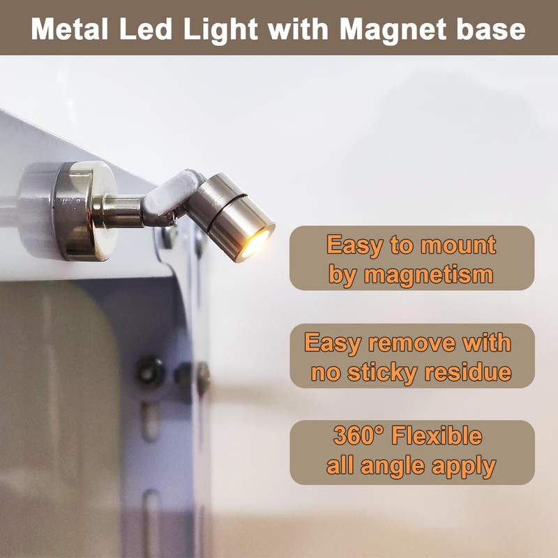 Suzeyar Metal Miniature LED Light,Tiny Spot Lights with Magnet Base,Battery