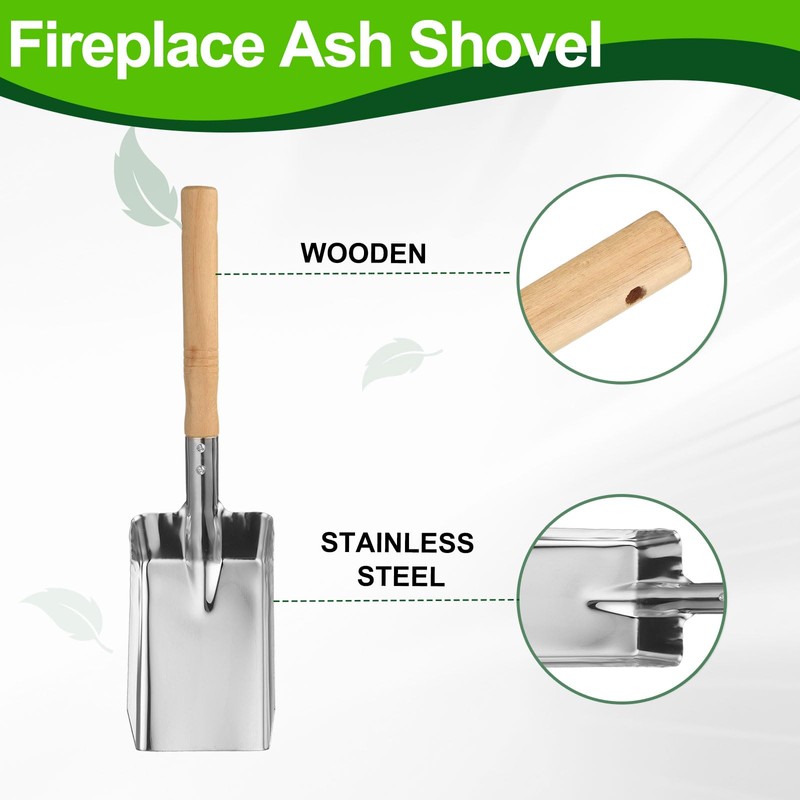 HARFINGTON Fireplace Ash Shovel 15" Stainless Steel Garden Shovel Dust