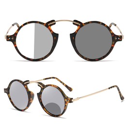 helena Photochromic Reading Glasses Women men round Transition Presbyopic Glasses Bifocal Reader Sunglasses (leopard, 1.5, multiplier_x)