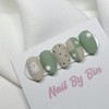 [Handmade Nail Tips] Mugwort Latte Bear Nails - Mini Oval