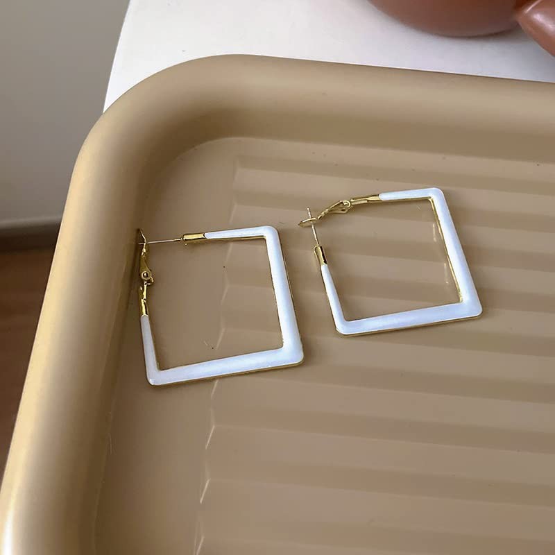 Big Square Geometric Hoop Earring Multicolor Enamel Round Dangle Drop