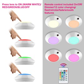 BIGLIGHT Battery Operated LED Ceiling Light, Remote Controlled, 12 Color Changing Mood Light, Hallway Lighting, Dimmable Night Light for Shower Closet Bedroom Corridor Bathroom, 2 Pack