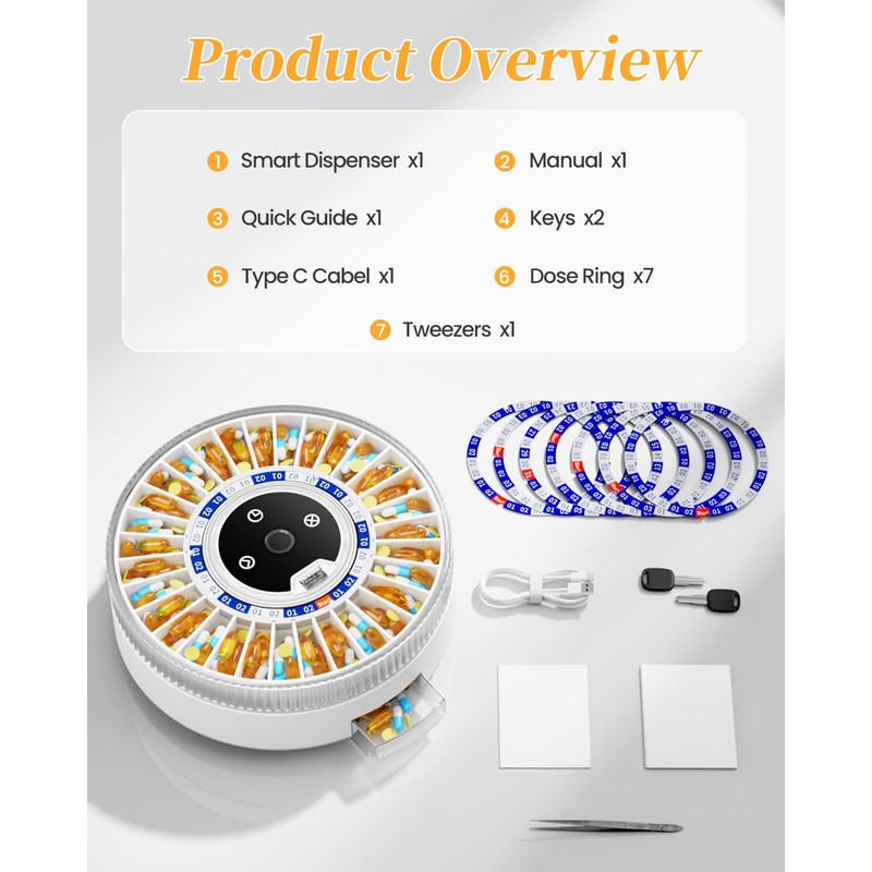 Bluetooth Automatic Pill Dispenser for Elderly with Alarm, APP Reminder