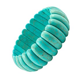 Unisex Natural Turquoise Stone Wide Stretch Cuff Bracelets,Adjustable Natural Real Quartz Crystal Gemstone Birthstone Soft Elastic Chunky Western Band Bracelet for Women Men (A4_Turquoise Stone)