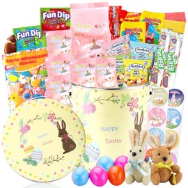 Easter Snack Yellow Tin (60 Count) Filled with Candy and Bunny, Great Package for Family, Friends, Boys and Girls