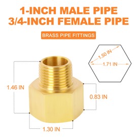 GASHER 5PCS Brass Pipe Fitting, Reducer Adapter, 1-Inch Male Pipe x 3/4-Inch Female Pipe