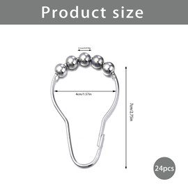 Pack of 24 shower curtain hooks, shower curtain rings, shower curtain rings, curtain rings for rod, extra rings for shower curtain, stainless steel hanging rings, metal, shower curtain rod, clothes