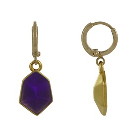 LES POULETTES BIJOUX - Golden Brass Earrings Mini Hoop and Colourful Translucent Hexagon, Brass