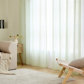 EMEMA Set of 2 Sheer Voile Curtains with Eyelets, Transparent Voile Polyester Eyelet Curtain, Transparent, Living Room, Airy, Decorative Curtain for Bedroom, 140 x 245 cm (W x H), Green