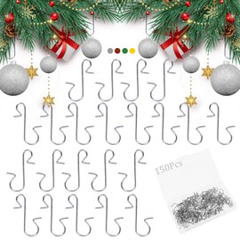 Osgow 150PCS Christmas Ornament Hooks, Christmas Ornament Hangers for Christmas Tree Decorations, Small Hanging Hooks for Xmas Ornaments, Steel Material Hooks with Box