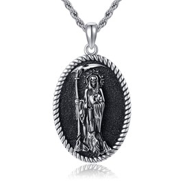 YAFEINI Sterling Silver Santa Muerte/St Peregrine/Hecate/Goddess/Virgin Mary/St Christopher/St Michael/St Jude Necklace Religious Jewelry Gifts for Women Men Unisex, Sterling Silver, No Gemstone