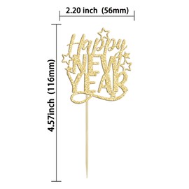 24 decoraciones para cupcakes de Año Nuevo 2023 con purpurina dorada para decoraciones de cupcakes 2023 para fiestas de Año Nuevo 2023