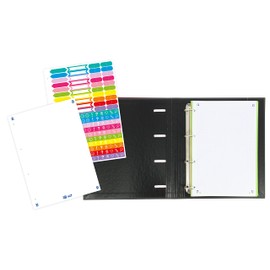 Oxford, 4 Ring Binder A4+ Extra Strong Cover Rubber Closure and Replacement Grid 5x5 with 5 Coloured Ribbons - Black Board and Stickers