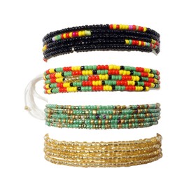50 Inch Waist Beads for Women African Waist Beads Plus Size Layered Colorful Belly Beads Body Jewelry Non-Stretching Belly Chains（4PCS African green)