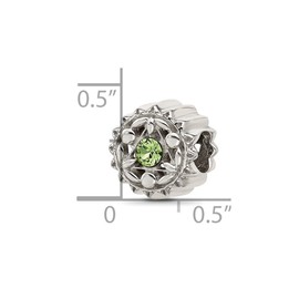 JewelryWeb 9.25mm 925 Sterling Silver Brushed and Polished Green Crystal Bead-Bead Charm Pendant Necklace for Women