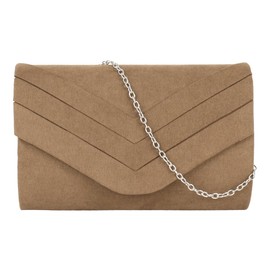 MEGAUK Women's Clutch Elegant Evening Bag Suede Handbag Envelope Bag Clutch Bag with Chain for Wedding Prom Party, 07078 Brown