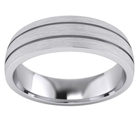 Heavy Solid Sterling Silver 6mm Unisex Wedding Band Comfort Fit Domed Ring Two Grooves Brushed Surface (Q)