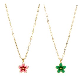 SUPERFINDINGS 2Pcs 2 Colors Flower Pendant Necklaces 42CM Dainty Gold Floral Necklaces with Paperclip Chains Real 18K Gold Plated Titanium Steel Flower Pendant Necklaces for Woman s Daughters
