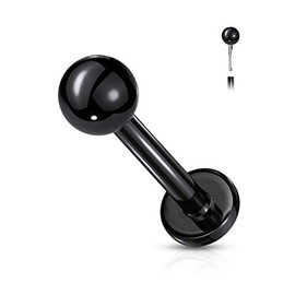 PiercedOff Black IP over 316L Surgical Steel Labret with Threadless Push in Top Ball - Thickness 20GA (0.8mm) / Length 6mm / Ball Size 2mm