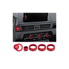 DvlynAuroa for Honda Pilot Accessories 2023-2025, 6pcs Aluminum Alloy Trim Knob Covers Kit - Push Start, Air Conditioning & Volume Tune (Red)