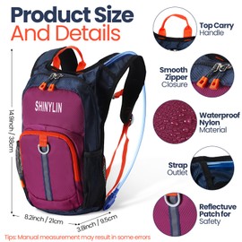 Shinylin Kids Hydration Backpack with 1.5L Water Bladder Hiking Backpack Lightweight for Boys or Girls Children Biking Climbing Running Cycling(Purple)