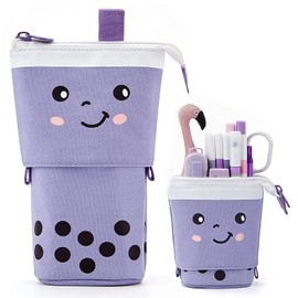 Cute Stuff for Teen Girls Cute Bags Standing Pencil Case Cute Telescopic Pen Holder Kawaii Stationery Pouch Makeup Cosmetics Bag for School Students Office Women (Purple)
